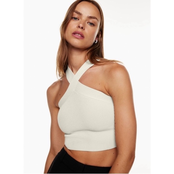 Aritzia Babaton Sculpt Knit Criss Cross Cropped Tank Matte Pearl Women's Large - Picture 2 of 12